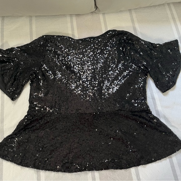 Eloquii Black Sequin V Beck Peplum Top - Picture 6 of 6